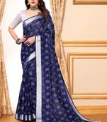 Blue chanderi printed zari work saree with blouse