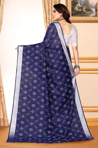 Blue chanderi printed zari work saree with blouse