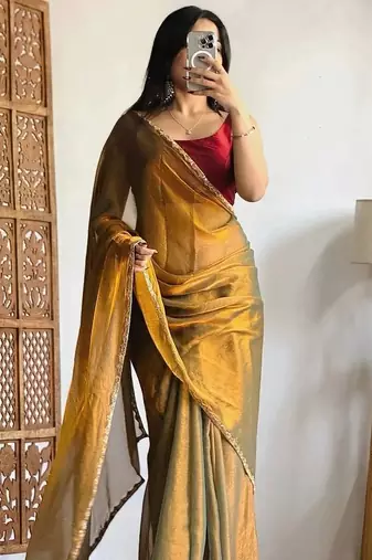 Gold pure silk woven zari work saree with blouse