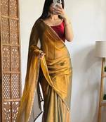 Gold pure silk woven zari work saree with blouse