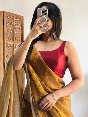 Gold pure silk woven zari work saree with blouse 2