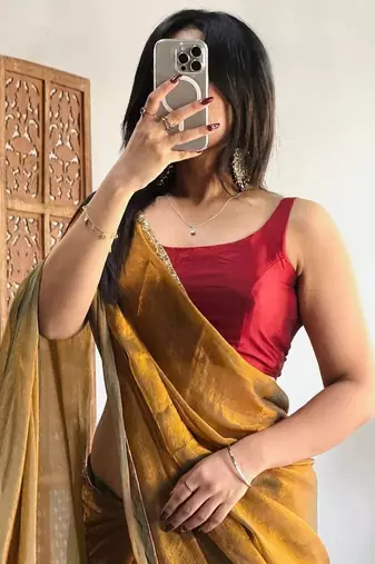 Gold pure silk woven zari work saree with blouse
