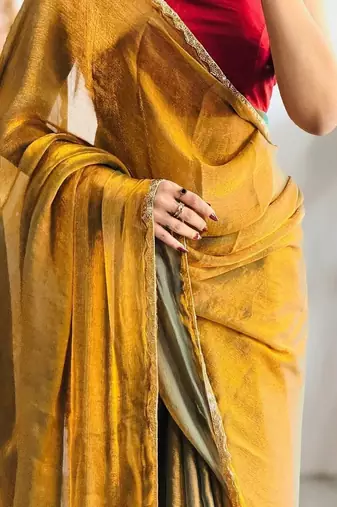 Gold pure silk woven zari work saree with blouse
