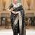 Black gold silk blend woven zari work saree with blouse