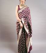 Magenta jacquard woven zari work saree with blouse