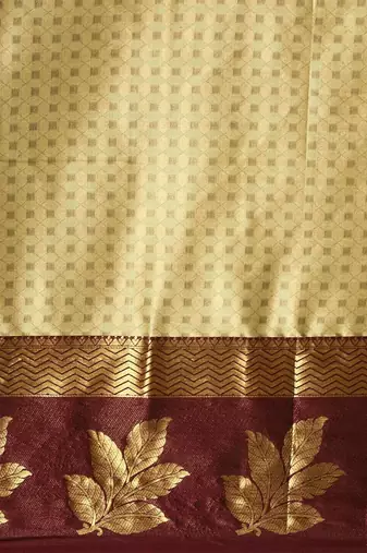 Beige blended cotton woven zari work saree with blouse