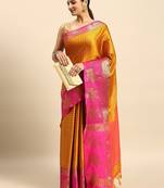 Gold blended cotton woven zari work saree with blouse