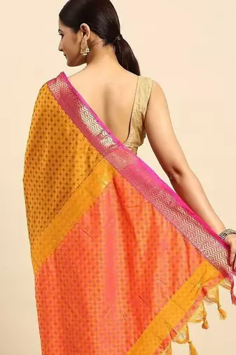 Gold blended cotton woven zari work saree with blouse