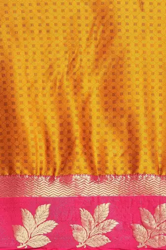 Gold blended cotton woven zari work saree with blouse