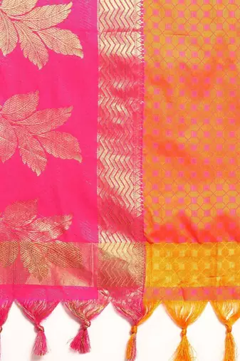 Gold blended cotton woven zari work saree with blouse