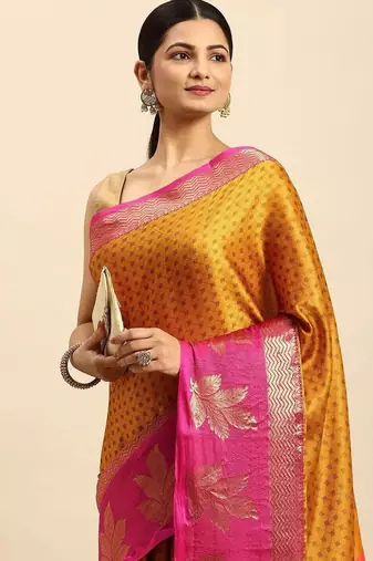 Gold blended cotton woven zari work saree with blouse