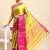 Yellow blended cotton woven zari work saree with blouse