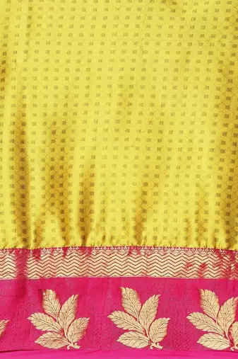 Yellow blended cotton woven zari work saree with blouse