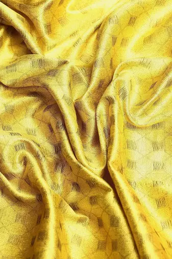 Yellow blended cotton woven zari work saree with blouse