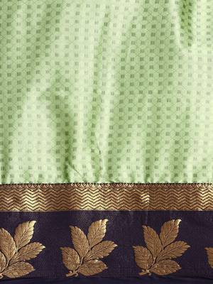 Dark green blended cotton woven zari work saree with blouse 3