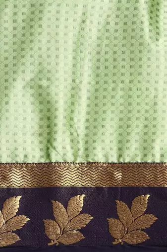 Dark green blended cotton woven zari work saree with blouse