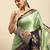 Dark green blended cotton woven zari work saree with blouse