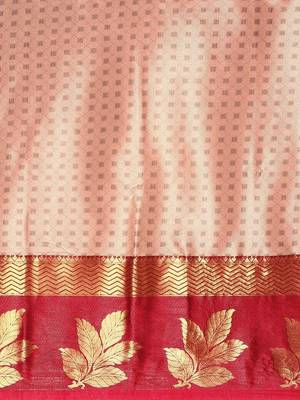 Pink blended cotton woven zari work saree with blouse 3