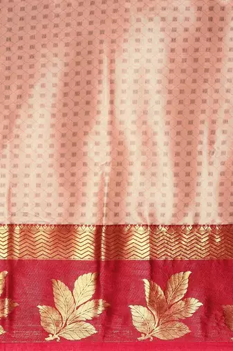Pink blended cotton woven zari work saree with blouse