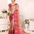 Pink blended cotton printed zari work saree with blouse