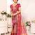 Pink blended cotton printed zari work saree with blouse