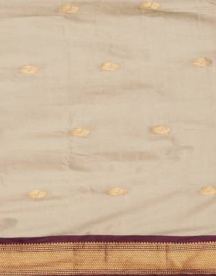 Beige blended cotton woven zari work saree with blouse 4
