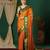 Orange blended cotton woven zari work saree with blouse