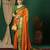 Orange blended cotton woven zari work saree with blouse