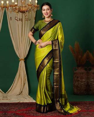 Multicolor blended cotton woven zari work saree with blouse 1