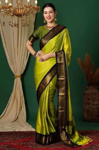 Multicolor blended cotton woven zari work saree with blouse
