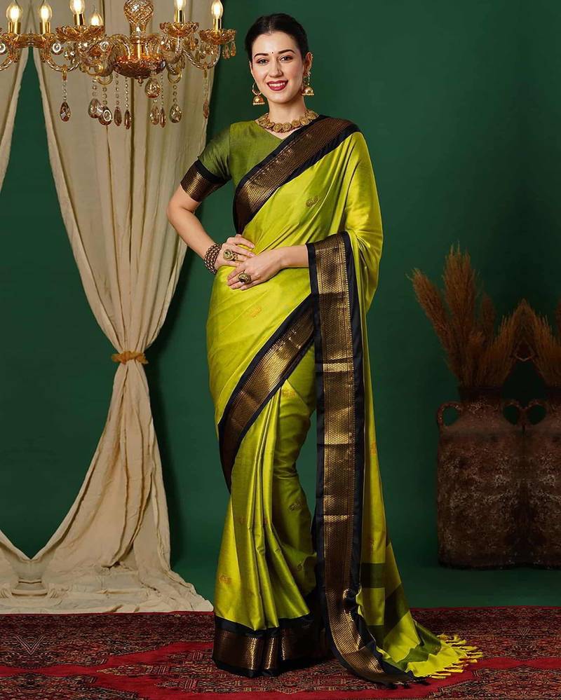 Multicolor blended cotton woven zari work saree with blouse