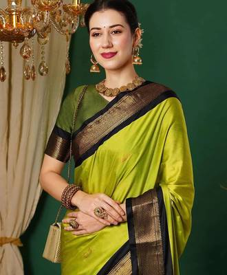 Multicolor blended cotton woven zari work saree with blouse 2