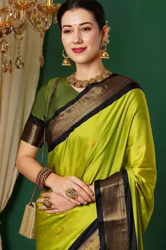 Multicolor blended cotton woven zari work saree with blouse