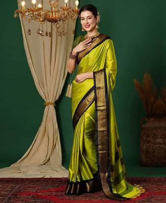 Multicolor blended cotton woven zari work saree with blouse 3