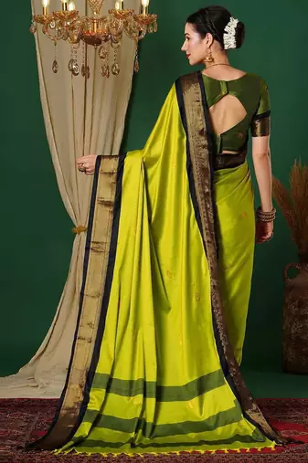 Multicolor blended cotton woven zari work saree with blouse