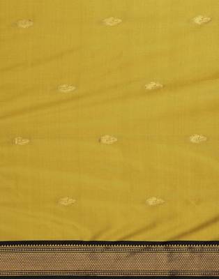 Mustard blended cotton woven zari work saree with blouse 5
