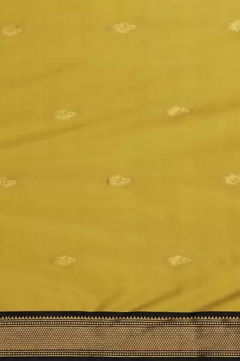 Mustard blended cotton woven zari work saree with blouse