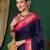 Dark blue blended cotton woven zari work saree with blouse