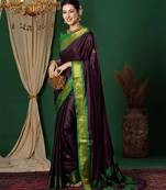 Magenta blended cotton woven zari work saree with blouse