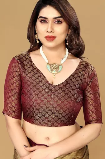 Beige jacquard woven zari work saree with blouse