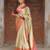 Beige blended cotton woven zari work saree with blouse