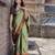 Green blended cotton woven zari work saree with blouse