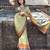 Green blended cotton woven zari work saree with blouse