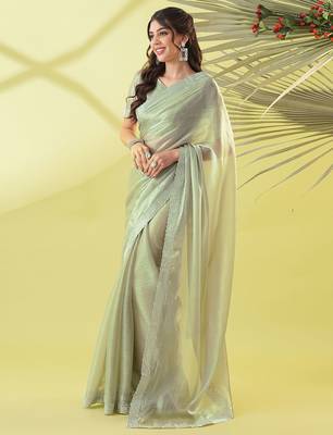 Dark green chiffon woven zari work saree with blouse 2