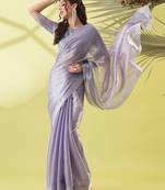 Purple chiffon woven zari work saree with blouse