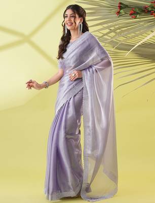 Purple chiffon woven zari work saree with blouse 3