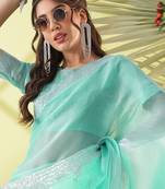 Light blue chiffon woven zari work saree with blouse
