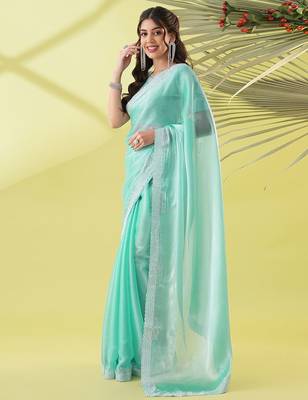 Light blue chiffon woven zari work saree with blouse 2