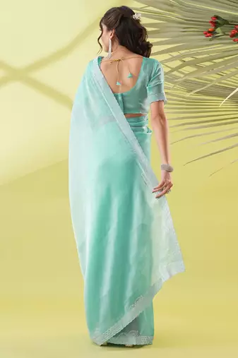Light blue chiffon woven zari work saree with blouse