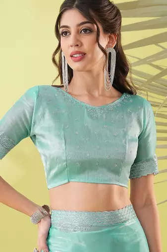 Light blue chiffon woven zari work saree with blouse
